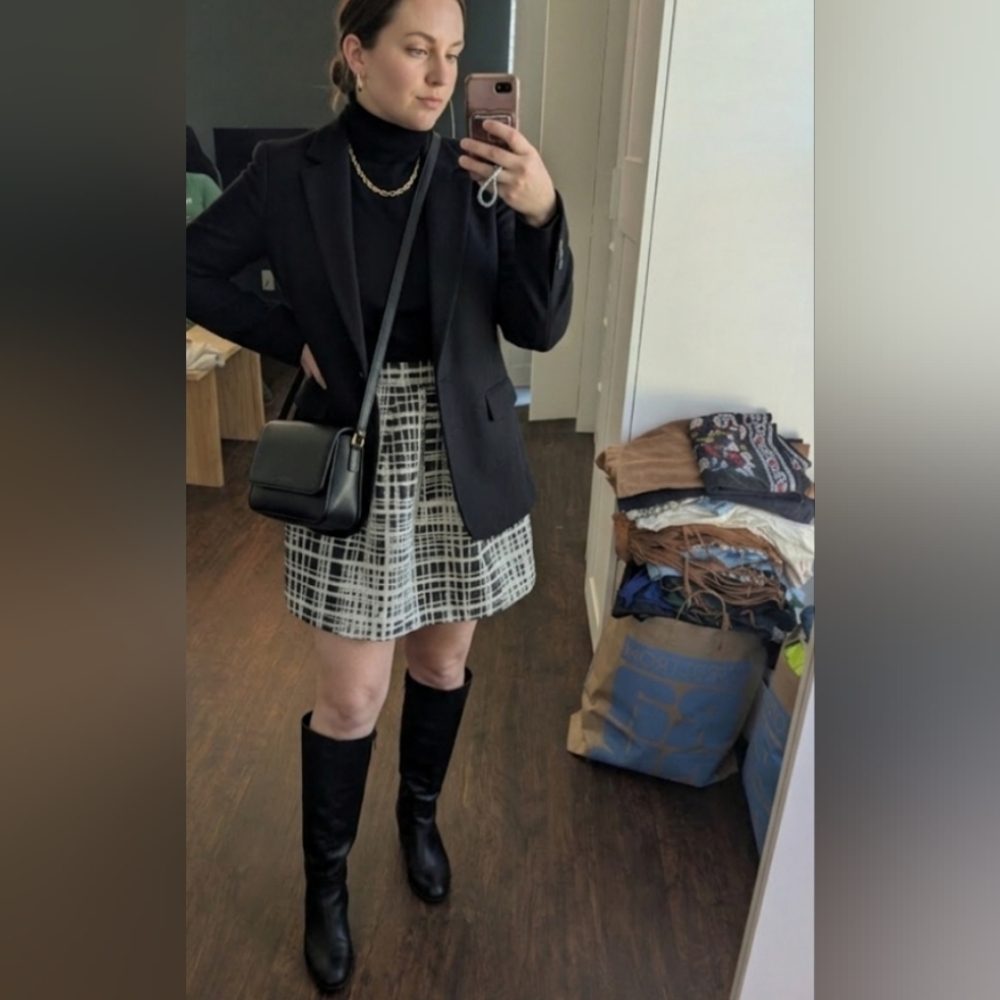 Black & White Plaid A-Line Skirt